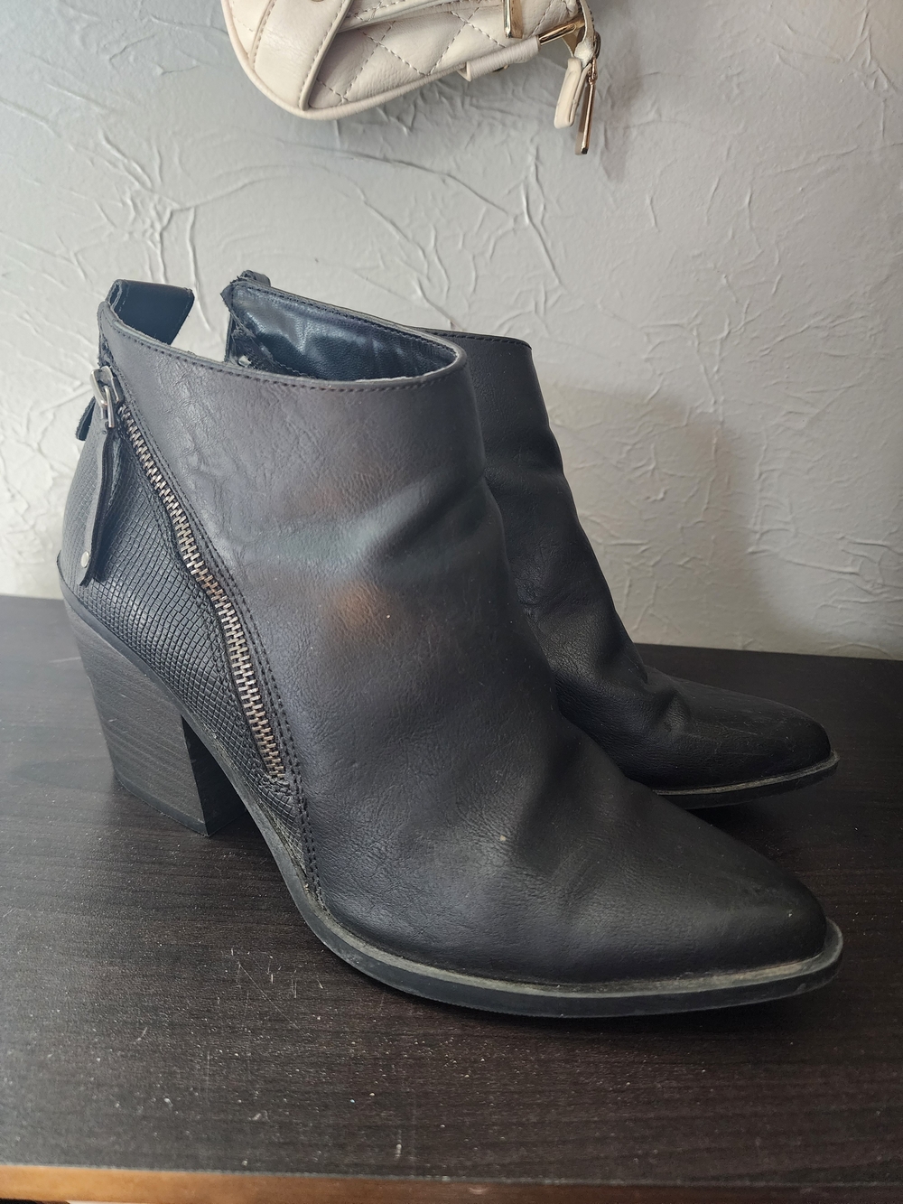 Target Black Leather-Look Ankle Booties with Side Zip / Wedge Boots